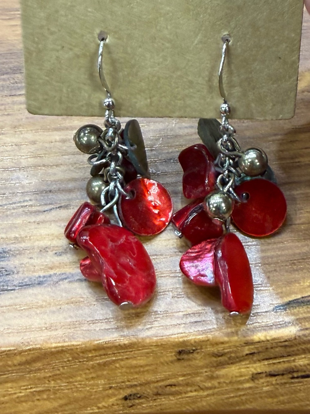 Style & Co - Red Cluster Dangle Earrings with Metallic Components